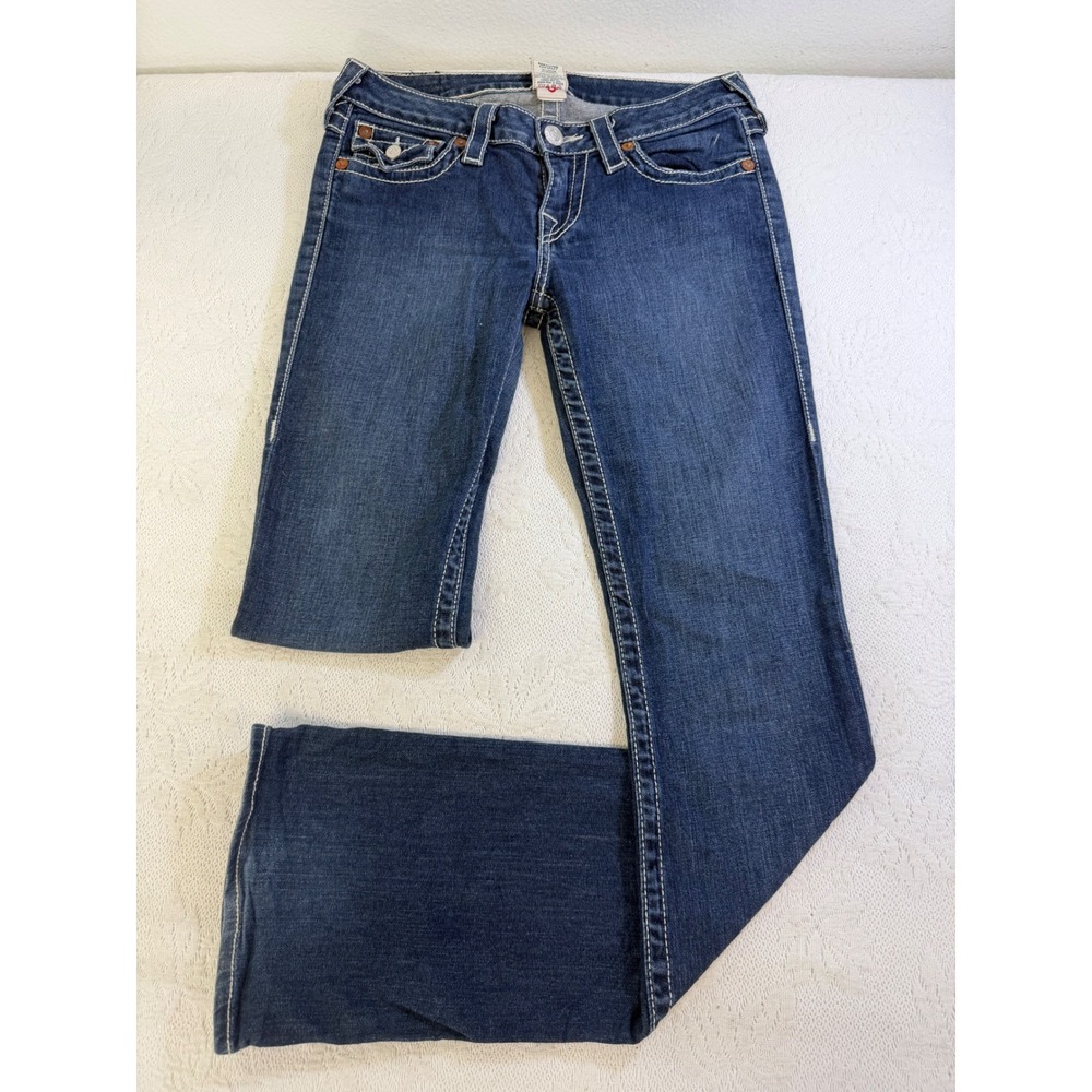 True Religion Joey Bootcut Jeans Dark Wash White Stitch Size 27 Made in USA